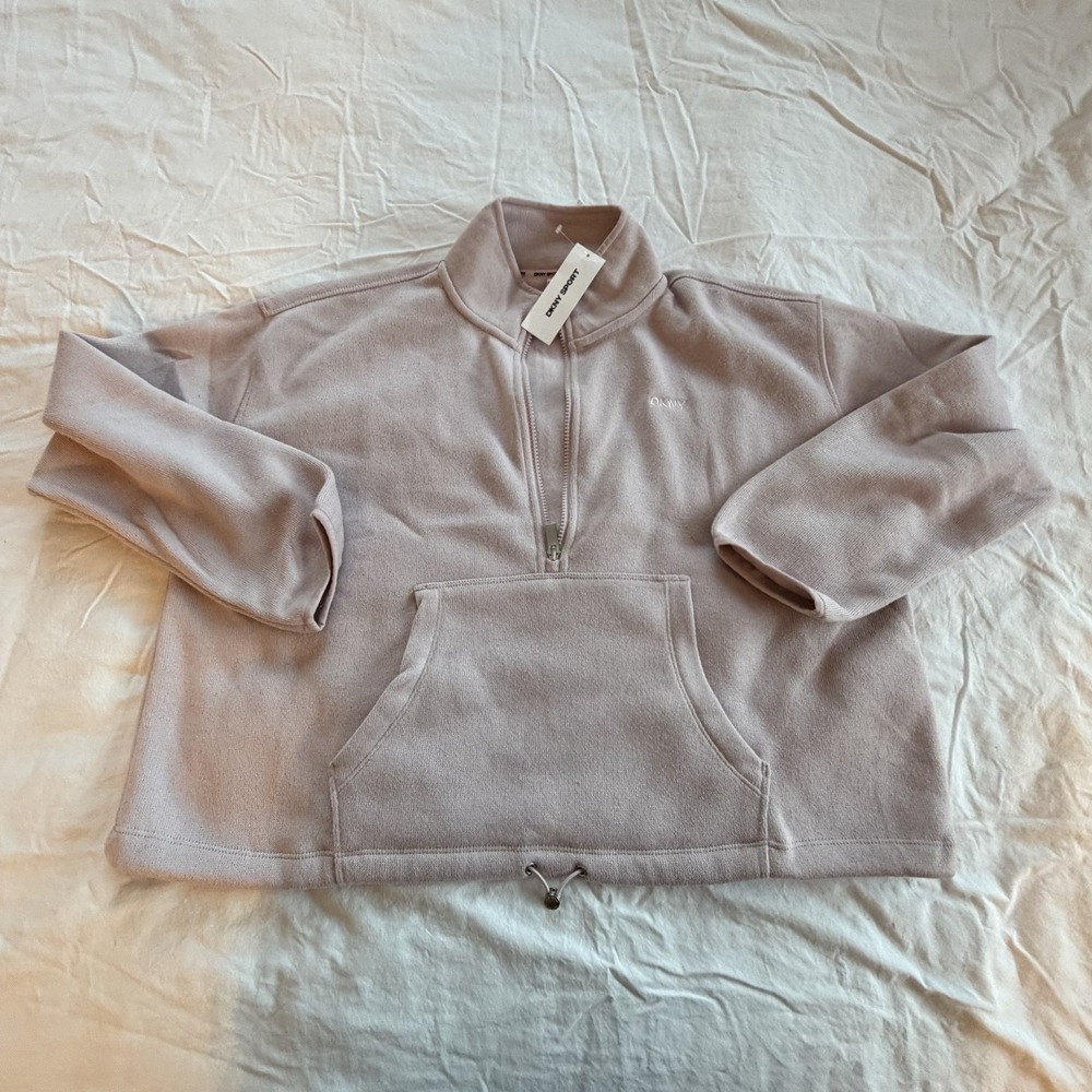DKNY‎ Sport Women's XL Pink Quarter Zip Fleece Pullover NWT Kangaroo Pocket